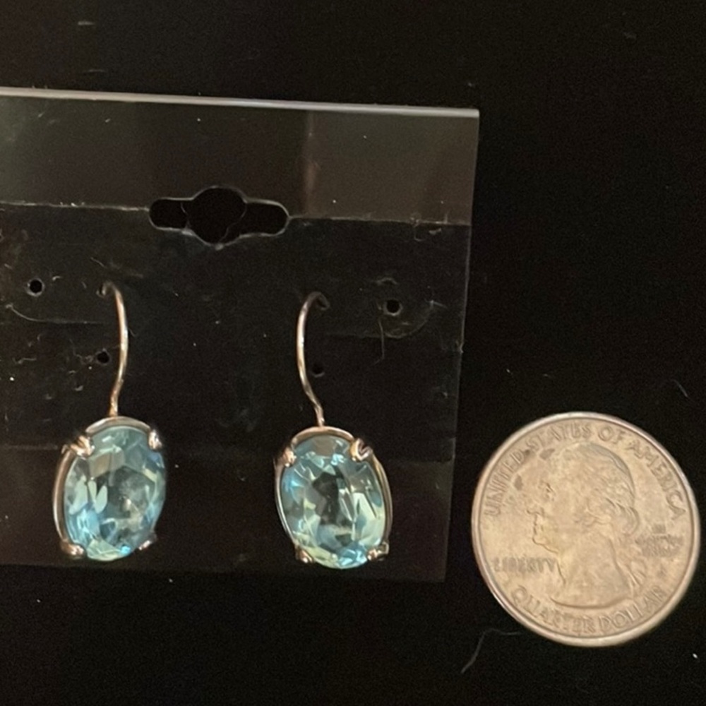 Silpada Sterling Silver Earrings, faceted Aqua Glass set in Filigree setting - Picture 5 of 5
